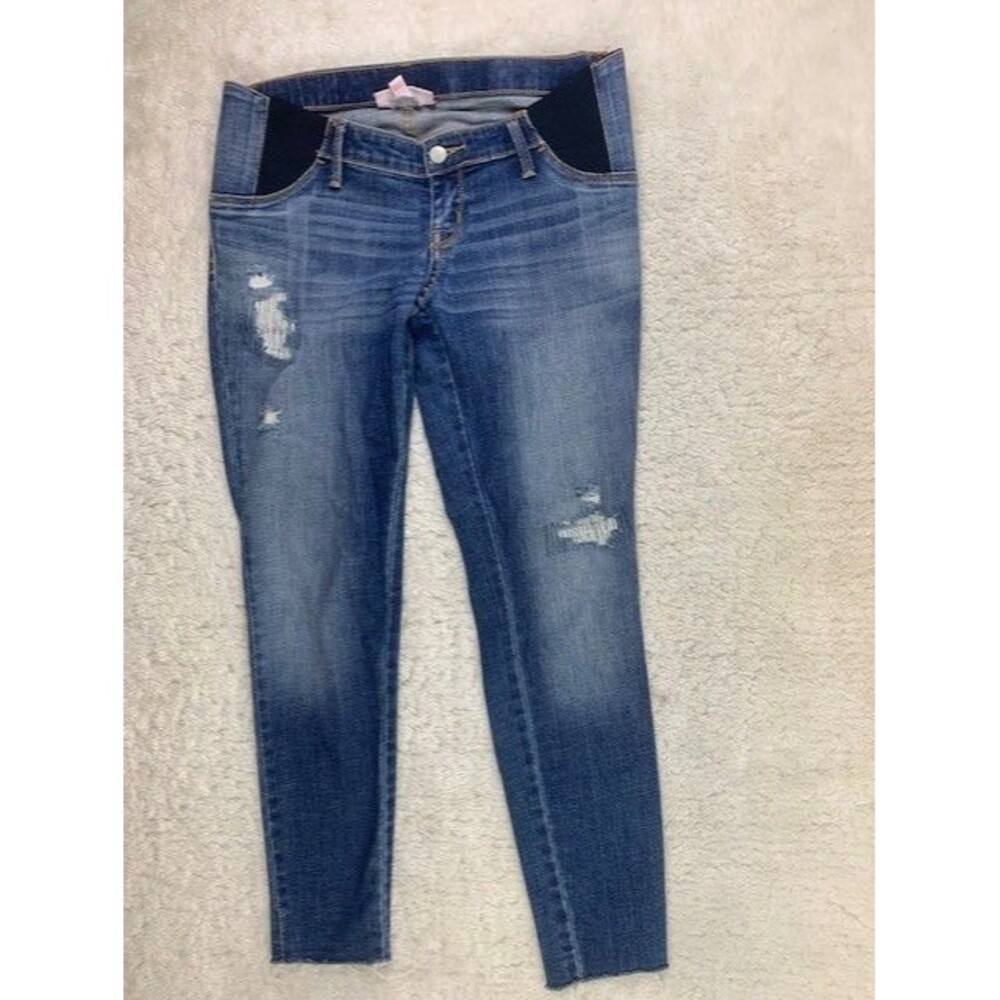 Isabel  4 Womens Maternity Jeans Stretch Side Panels Low Rise Raw Hem Distressed